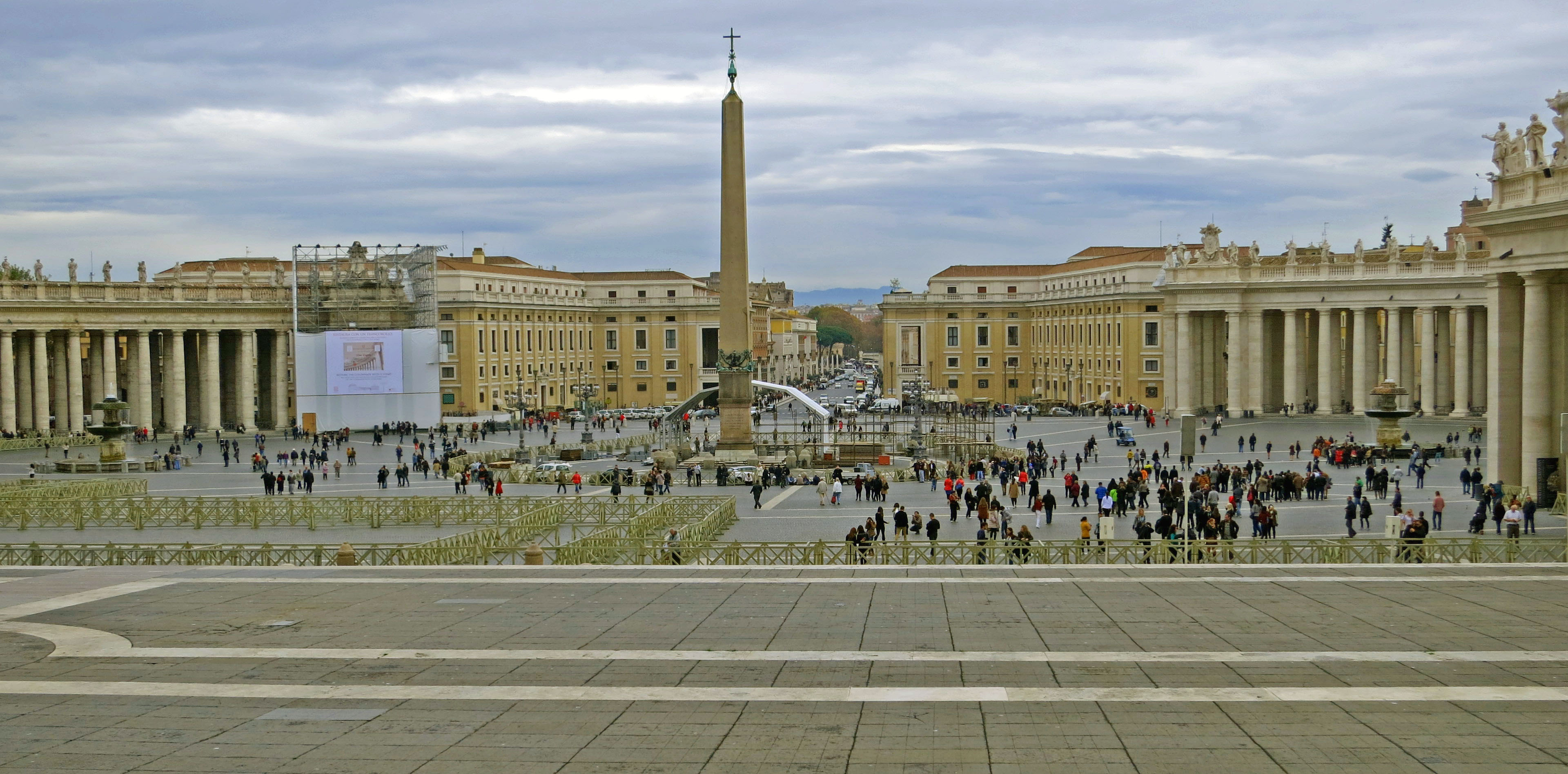 Another perspective of St. Peter's Square. This is taken from the Basilica looking back. The boulevard built my Mussolini is in the distance. Bernini's Colonnade opens out, welcoming the faithful.