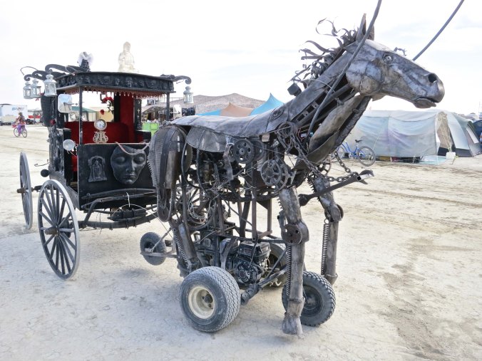 A steampunk horse and carriage at Burning Man 2014. Photo by Curtis Mekemson.