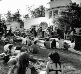 The Grateful Dead and other bands such as Quick Silver and Jefferson Airplane would set up in front of the Burwell Mansion and play free music for hours on end.