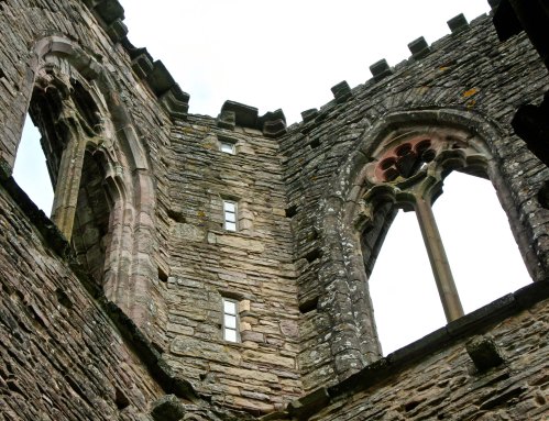 The two small windows in the middle are the only training original windows in Tintern Abbey.