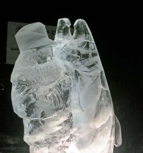 King Fisher ice carving sculpture at 2016 Ice Art Championships in Fairbanks, Alaska.