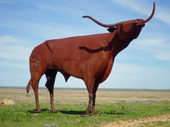 Literally dozens of roadside sculptures entertained me on my bike trip and then Peggy and me as we re-drove the route. Peggy and I found this 25 foot high Longhorn in West Texas, where you would expect to find it.