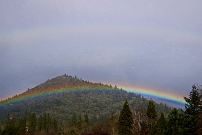 I'll conclude with this hill hugging rainbow we found welcoming us back to the Applegate Valley. (Photo by Peggy Mekemson.)
