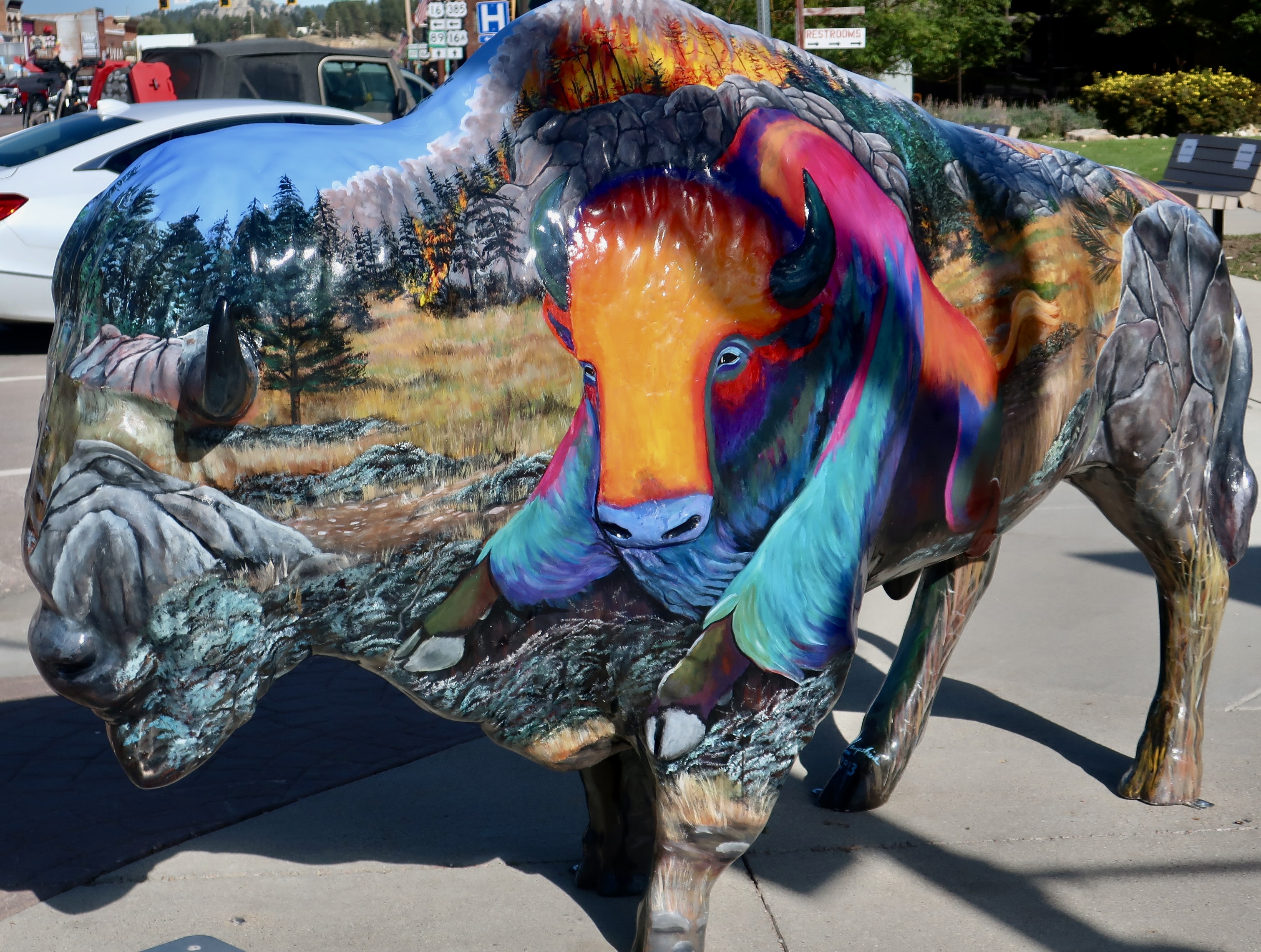 Photo of Buffalo sculpture in Custer City, South Dakota featuring a painted buffalo by photographer Curt Mekemson.
